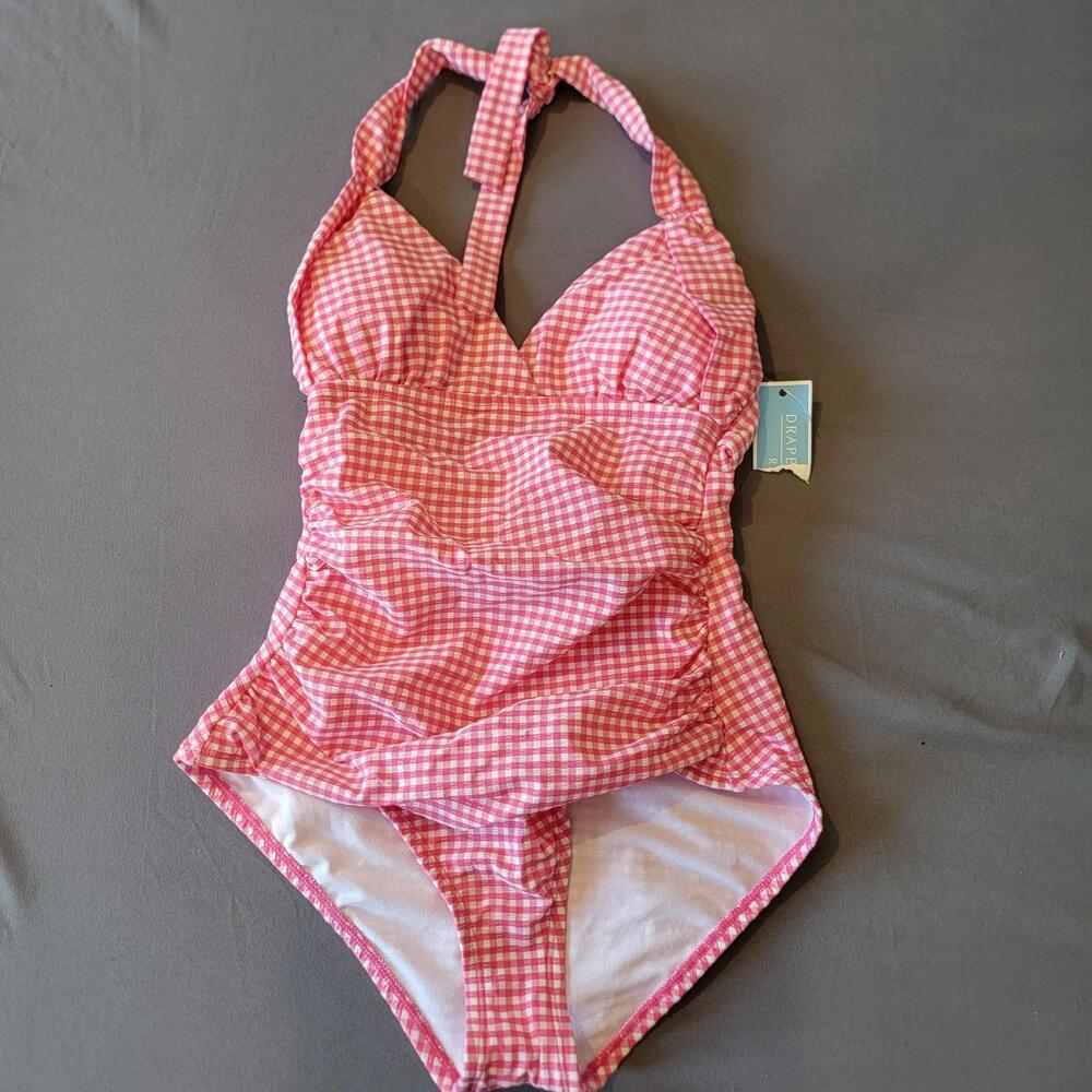 Draper James RSVP One Piece Swimsuit, Womens, Size Sm, Pink Plaid, New With Tags
